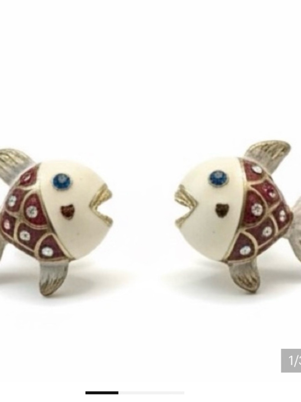 Betsey Johnson Cream Fish Earrings with Red Scale Accents and Blue Eyes